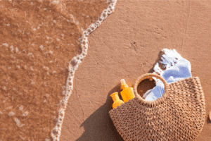 Can basket with few items kept on a beach in Brevard County, Florida